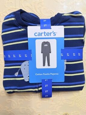 Carter's Navy, Lime & Light Blue Striped Cotton Footie Pajama
